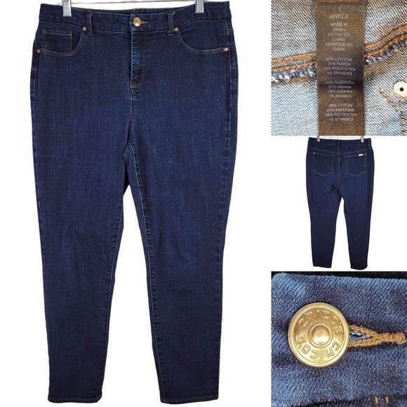 Chicos Jeans So Slimming Girlfriend Dark Womens Size 8 US M High Rise Stretch - Picture 1 of 11